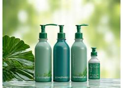 Mains tenant des produits de nettoyage étiquetés 'biodégradable' ou 'écologique', avec des feuilles vertes en arrière-plan, symbolisant l'engagement environnemental d'e4bimconsultants.com.