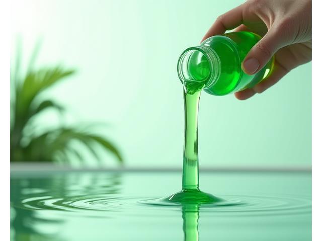 Main versant un liquide vert dans un seau à travers un filtre, symbolisant le respect de l'environnement, avec le logo e4bimconsultants.com en arrière-plan